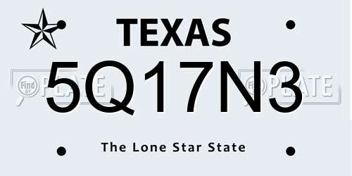5Q17N3 Texas License Plate
