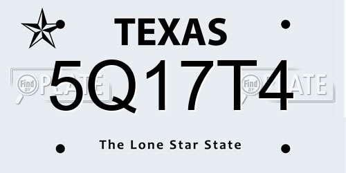5Q17T4 Texas License Plate