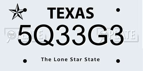 5Q33G3 Texas License Plate