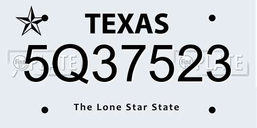 5Q37523 Texas License Plate