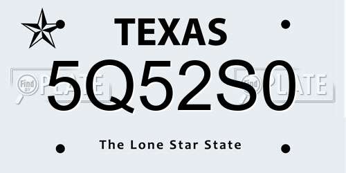 5Q52S0 Texas License Plate