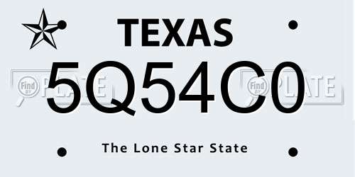 5Q54C0 Texas License Plate