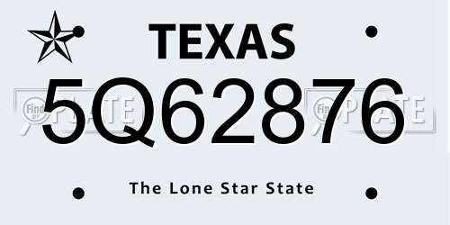 5Q62876 Texas License Plate