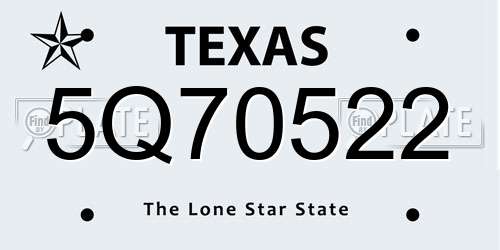 5Q70522 Texas License Plate
