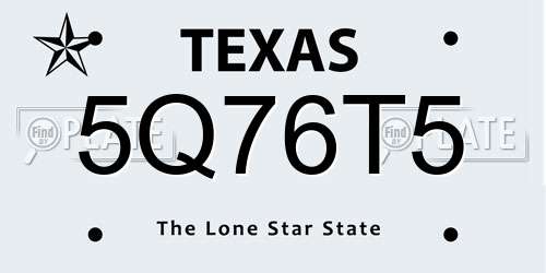 5Q76T5 Texas License Plate