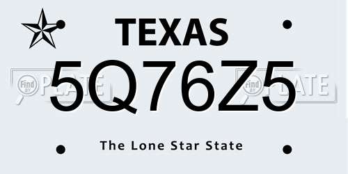 5Q76Z5 Texas License Plate