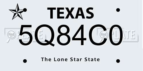 5Q84C0 Texas License Plate