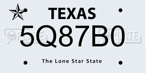 5Q87B0 Texas License Plate