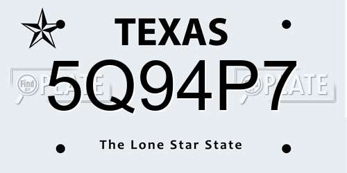 5Q94P7 Texas License Plate