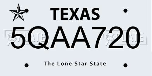 5QAA720 Texas License Plate