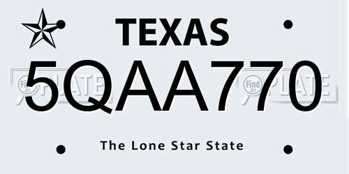 5QAA770 Texas License Plate