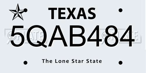 5QAB484 Texas License Plate