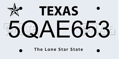 5QAE653 Texas License Plate