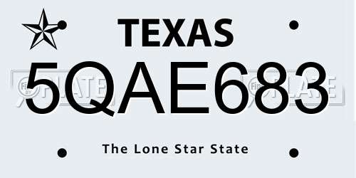 5QAE683 Texas License Plate