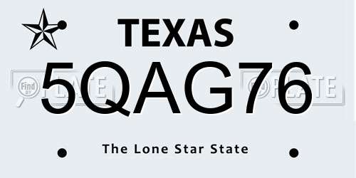 5QAG76 Texas License Plate