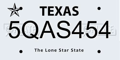 5QAS454 Texas License Plate