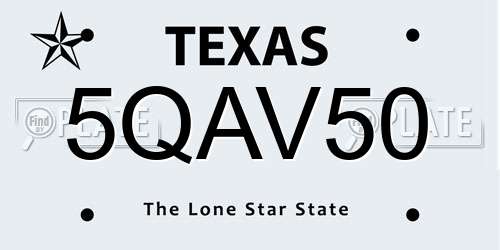 5QAV50 Texas License Plate