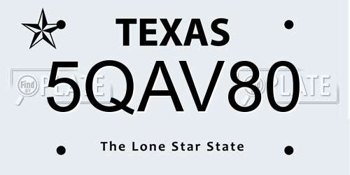 5QAV80 Texas License Plate