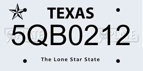 5QB0212 Texas License Plate