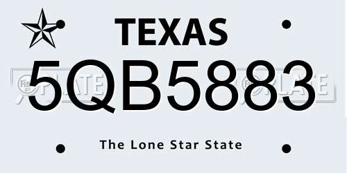 5QB5883 Texas License Plate