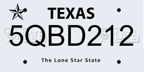 5QBD212 Texas License Plate