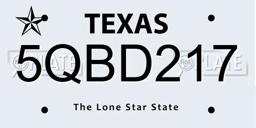 5QBD217 Texas License Plate