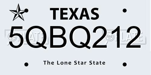 5QBQ212 Texas License Plate