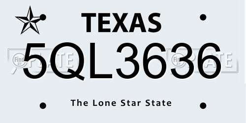 5QL3636 Texas License Plate