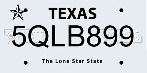 5QLB899 Texas License Plate