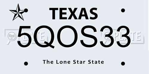 5QOS33 Texas License Plate