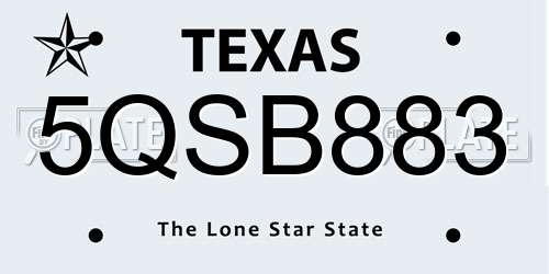 5QSB883 Texas License Plate