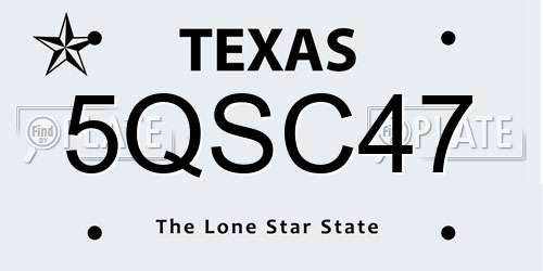 5QSC47 Texas License Plate