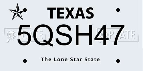 5QSH47 Texas License Plate