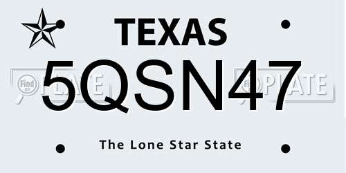 5QSN47 Texas License Plate