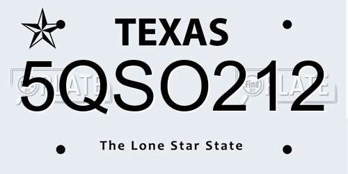 5QSO212 Texas License Plate