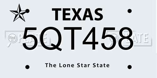 5QT458 Texas License Plate