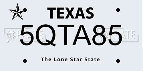 5QTA85 Texas License Plate