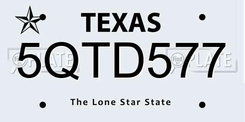 5QTD577 Texas License Plate