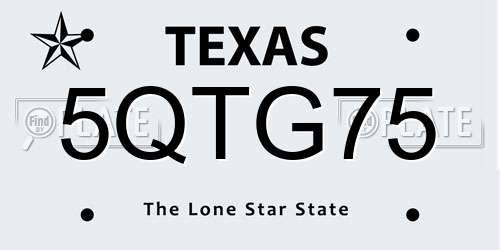 5QTG75 Texas License Plate