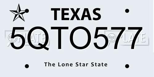 5QTO577 Texas License Plate