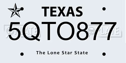 5QTO877 Texas License Plate