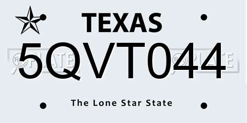 5QVT044 Texas License Plate