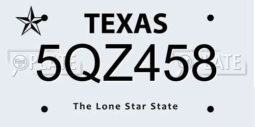 5QZ458 Texas License Plate