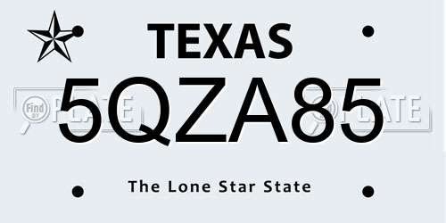5QZA85 Texas License Plate