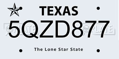 5QZD877 Texas License Plate