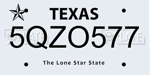 5QZO577 Texas License Plate