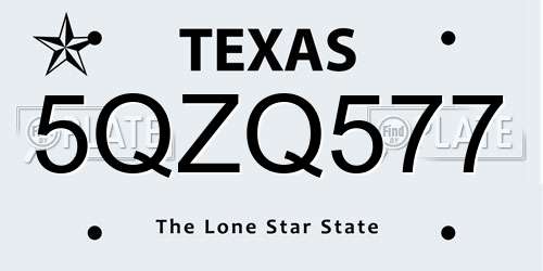 5QZQ577 Texas License Plate
