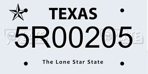 5R00205 Texas License Plate