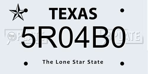 5R04B0 Texas License Plate