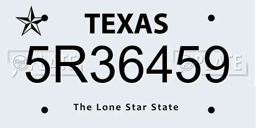5R36459 Texas License Plate